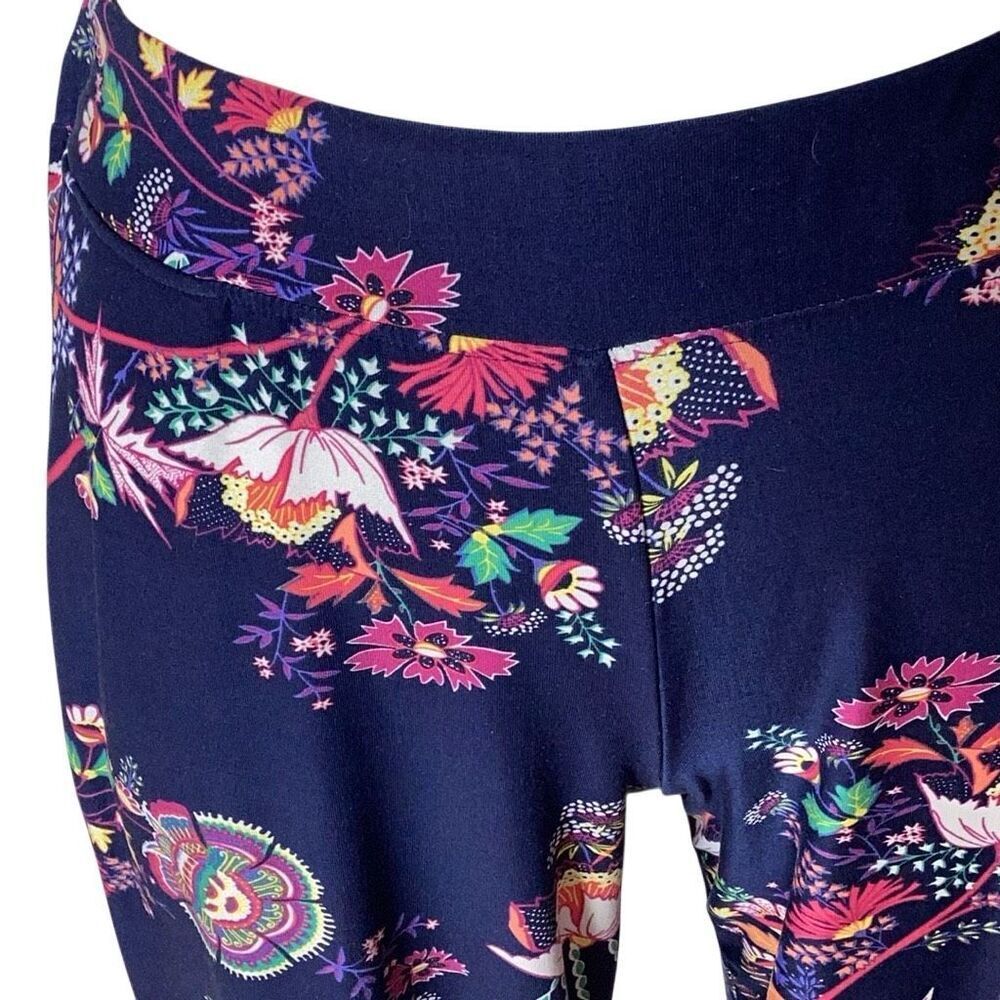 Soma Floral Cropped Pajama Lounge Pants Navy Stretch Capri Size Medium - Picture 4 of 10